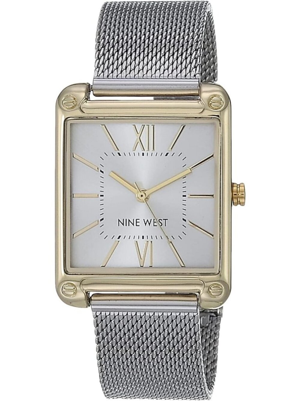 Women's Two Tone Mesh Bracelet Mineral Crystal Lens Stylish Analog Wrist Watch